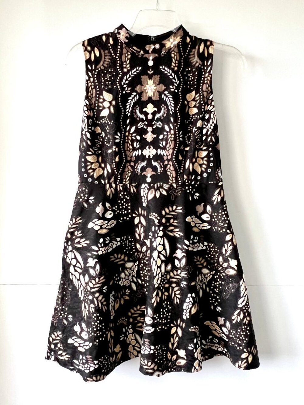 Eva Mendes for New York & Company Black Jacquard High-Neck A-Line Dress, Size 12